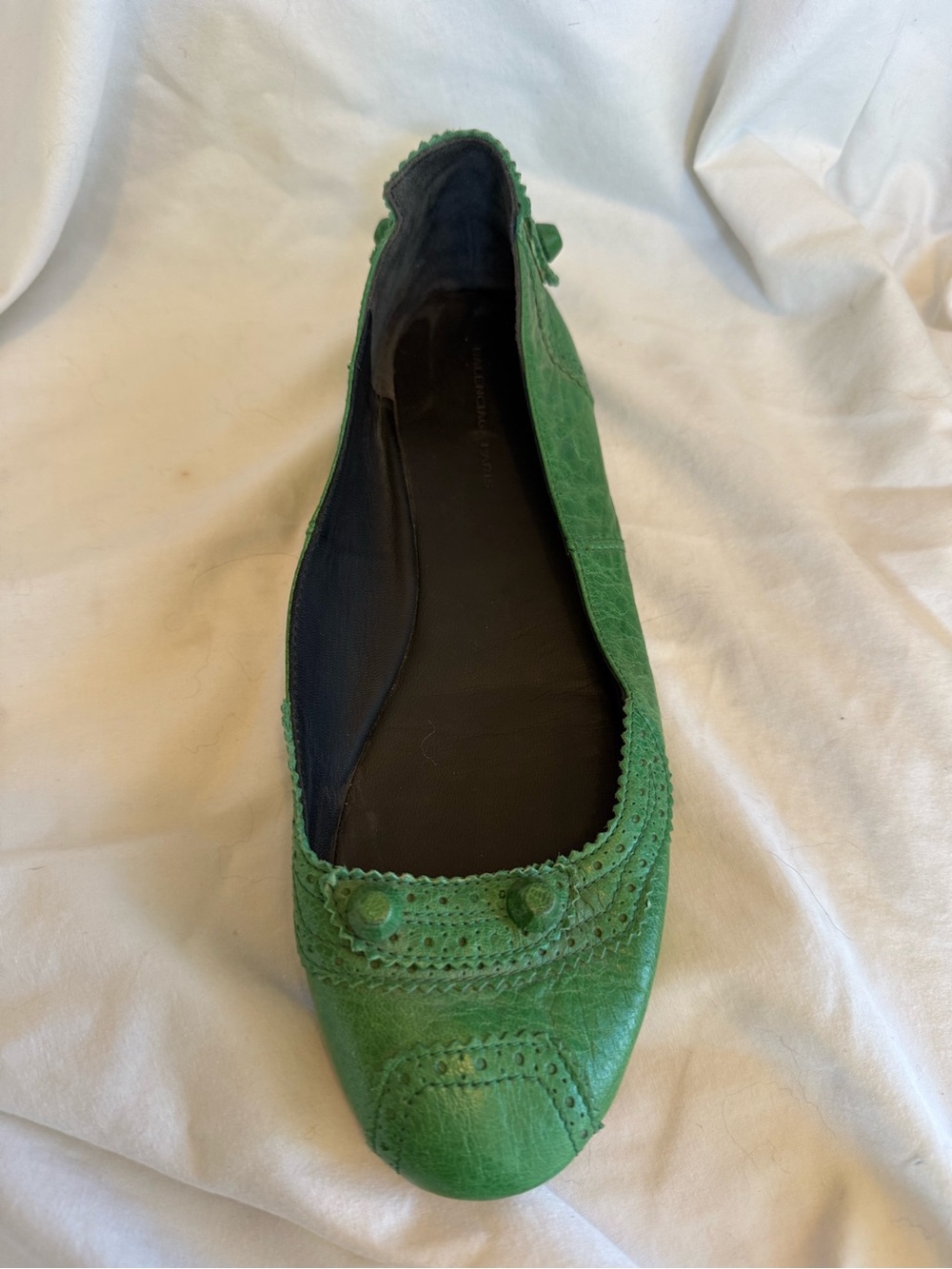 Balenciaga moto city Green Leather Women's Ballet Flat